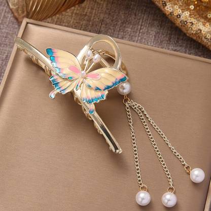 Rubela 1 Pcs Big Fancy Metal Non-Slip Hair Clip – Large Jaw Clip Pearl Classy Hold Hair Claw