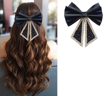 HSNJ Jewels Crystal Partywear Hair Bow Clip For Girls/Women Back Pin