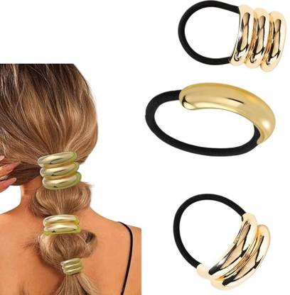 HONEY ACCESSORIES 3PCS Metal Gold Hair Accessories for Women, Elegant Geometric Design Hair Ties Rubber Band