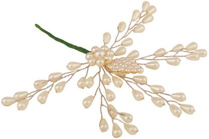 Mode Mania Silver Plated Leaf White Pearl Studded Foldable Hair Accessory_C Head Band