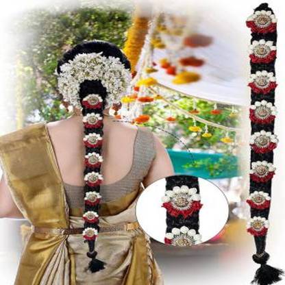 FIMBUL Bharatanatyam Savaram & Kunjalam Kemp Ready Jada Set With Jada Set For Women (Design-3) Hair Accessory Set