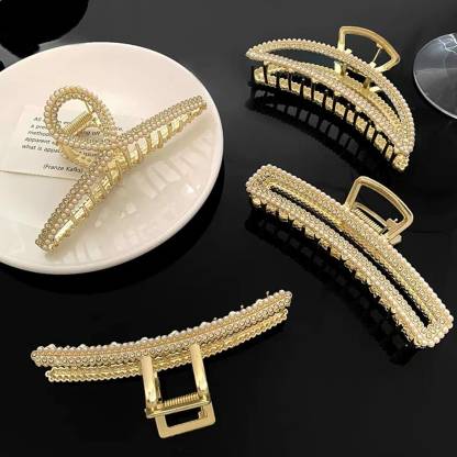 VAGHBAHTT Metal Pretty Pearl Stone Hair Clips Stylish Hair Claw Combo for Women Hair Accessory Set