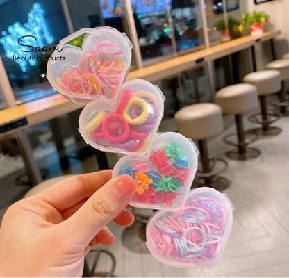 Saavi Beauty Products Kids Colorful Hair Rubber Bands | Cartoon Small Hair Claw | With Heart Shape Box Rubber Band