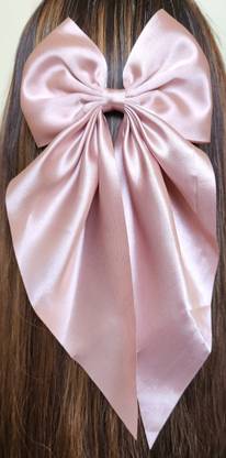Rhosyn Big Satin Layer Long Bow Hair Clip For Women Girls (Color Pink) Hair Accessory Set