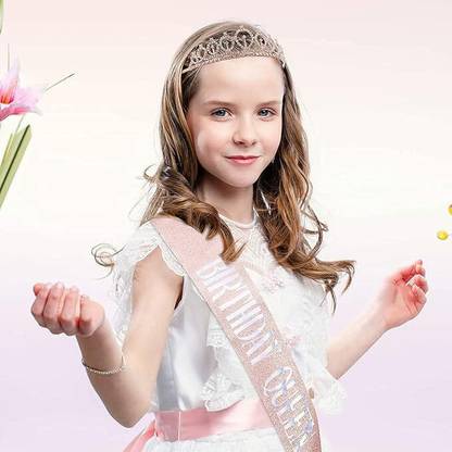 JITAHARAY Birthday crown and Satin Sash and Tiara Birthday headband for Girls