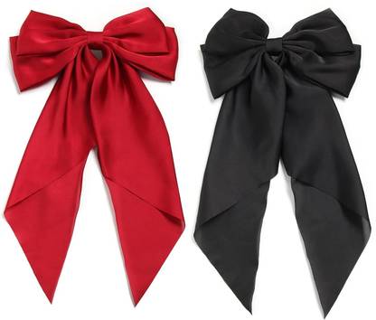 Mahavira Ent 2 PCS Hair Satin Hair Bow Clip Barrettes Red-Black Large Hair Ribbons Hair Clip