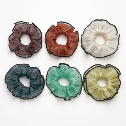 TressAura Organza Scrunchie Set (Pack of 6 Multicolour Hair Ties) Rubber Band