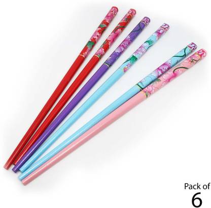 SENECIO 6Pc Wooden Peony Printed Flower Hair Pin Juda Stick Combo For Women Multicolour Bun Stick