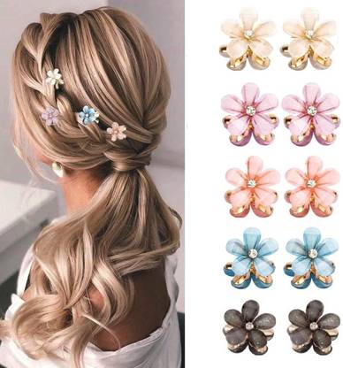 DKB Hair Fancy Mini Hair Crap Clip Flower for Women & Girl Hair Claw 10 Pcs Bun Clip