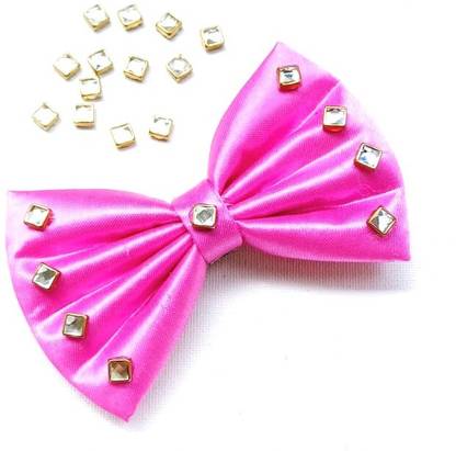 LuvSaa Essentials Kundan Bow - Fabric Bow Pink |HANDCRAFTED|make beautiful hairstyles. Back Pin