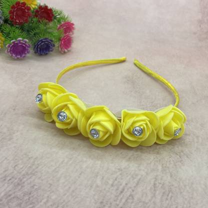 AorviDesigns Flower Headband For Wedding And Party Wear Hair Band Head Band-Yellow Hair Band