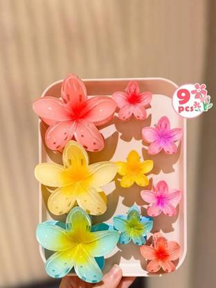 locklux Pack Of 9 Korean Big&Small Flower Clip Girl&Women Partywear Stylish Clutchr Hair Claw
