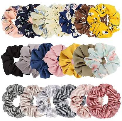 FRESHION STORE Flower Hair Scrunchies for Women Chiffon Pattern Hair Bands Scrunchy Rubber Band