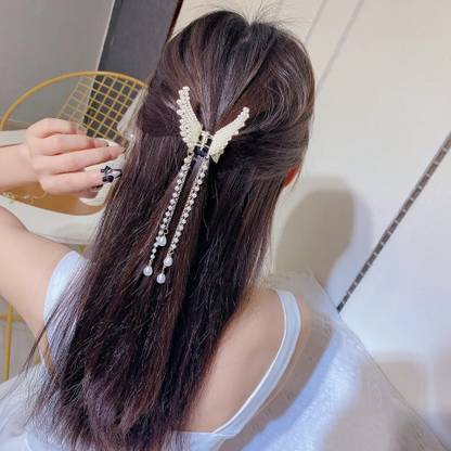 Sparkling Dazzle Pearl Tassel Butterfly Metal Clutcher Korean Hair Accessories For Girls Woman Hair Claw