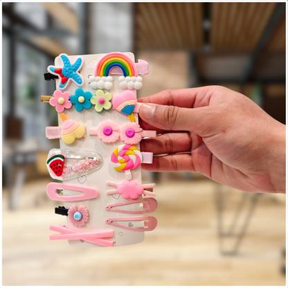 Scure Hair Clips For Kids Girls – Set OF 14 in Adorable Pink with Unique Patterns Hair Clip
