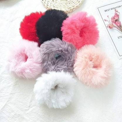 FLEXIFUNK Cute Elastic Hair Bands | Furry Scrunchie Headband||Pak of 6 Rubber Band