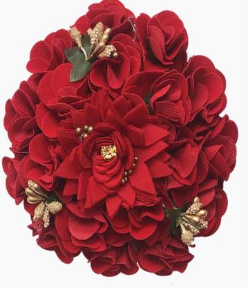 AROOMAN ™ Flower Juda/Bun, Gajra Hair Gajra for Girls Hair Styling, Hair Accessories (Pack-01,Color-Red) Bun