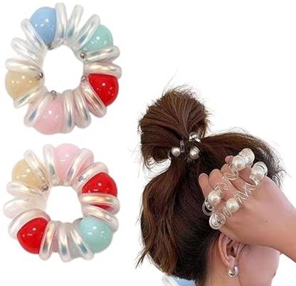 Shivarth Spiral Hair Ties Phone Cord Traceless Elastic Hairband Ponytail Rubber band 2Pcs Rubber Band