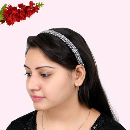 NNR Women's Party Wear Hand Crafted Crystal Hair Bands Silver Grey Head Band