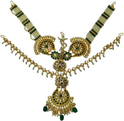 AccessHer Traditional Kundan and Pearls Embellished Statement Bridal Mathapatti for Women Hair Chain
