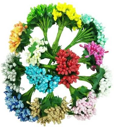banithani Pack of 144 Artificial Pollen Flowers for Art and Craft Tiara Jewellery Making Head Band
