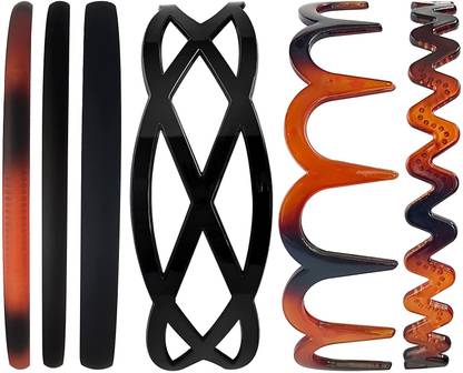 Fashion Alley 6 PCS Hair Accessories Korean Style shell & black Plastic Hairband Combo Head Band