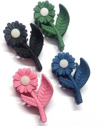TrendSetter Sunflower shaped large plastic claw clip for women daily use (Pack of 4) Hair Claw