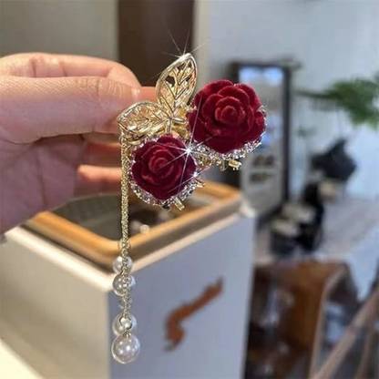 Kalka Fashion Korean Hair Claw Tassel Hair Accessories Red Rose Hair Accessories Hair Claw