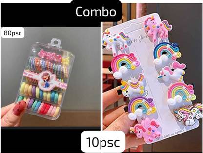 KVY COLLECTION Baby girl hair accessories combo(90psc)Hair clips,mini rubber band (1boxset) Rubber Band