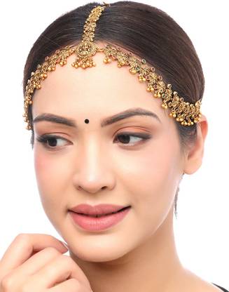 YELLOW CHIMES Head Chain For Women Gold Toned Multicolored Pearl Hanging Bridal Hair Chain