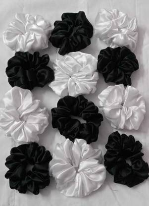 Lalwani and Co Black and White Scruchies (Set of 12) Rubber Band