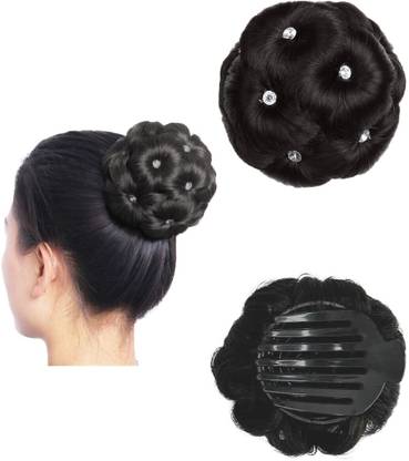 SAMYAK Studded Hair Bun Juda with Attached Clip Floral Wedding 1 Min Hairstyle Bun