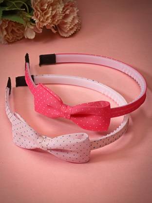 stol'n Set Of 2 Bow Designed printed Hair Bands - Pink & Dark Pink Hair Band