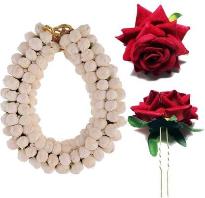 DEBALAYA STORES 1 piece Mogra & 2 piece Maroon Rose hair pin (pack of 3) Hair Pin