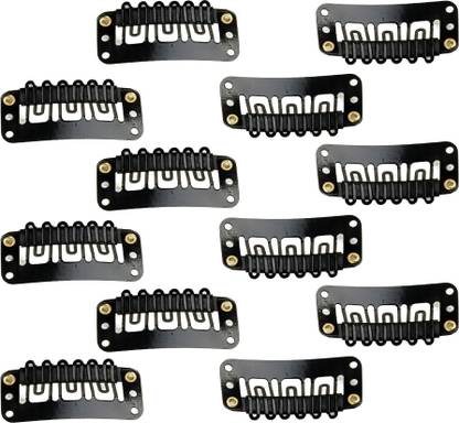 A H S Hair Extension U Shape Snap Clips for Weft Wigs & Hair Extensions Black Set_ 12 Hair Clip