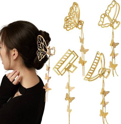 VAGHBHATT Gold Plated Designer Latkan Hair Claws 4 Different Design Metal Hair Clips Hair Claw