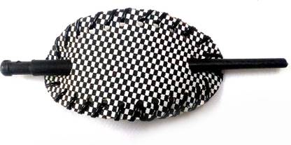 S Mark Smark Classic Checked Oval Bun Cover Pin Thru Hair Barrette Clip with Stick Pack Of 2 Bun Clip