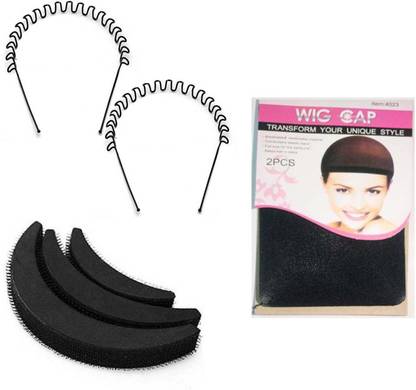 Sharum Crafts 2pc Zig Zag Hair Band 3pc puff set & wig cap Hair Accessory Set