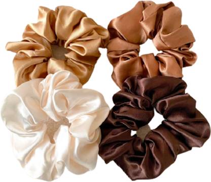hummanbird Brown Hair Tie Pure Silk Scrunchies hair Elastic Rubber Bands Pack of 4 Rubber Band