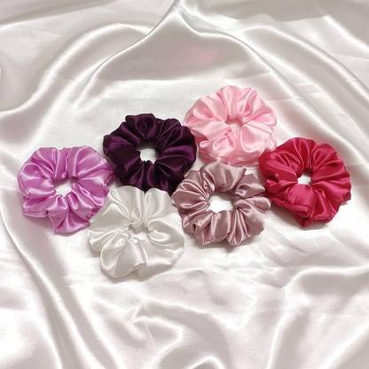 SKVILLA Silky Satin Scrunchies for Girls Women pack of 6 Rubber Band Bun