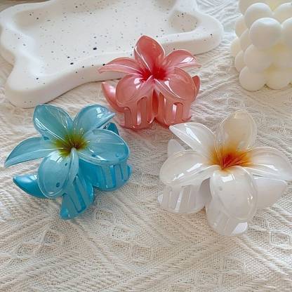 Freebies Korean Super Glossy Flower Cute Beautiful Shade Hair Clip Clutcher Set of 3 Hair Claw