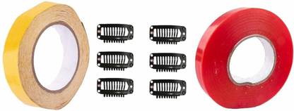 liya Combo Of Red And Yellow Tape For Hair Patch System With 6 Clips, Double Sided Tapes, Wig Tape, 20 Gram, Pack Of 1 Hair Accessory Set