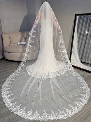 UNIQUE BRIDAL wedding veil sequence lace 3.5 meter long 2 tier with comb Hair Accessory Set