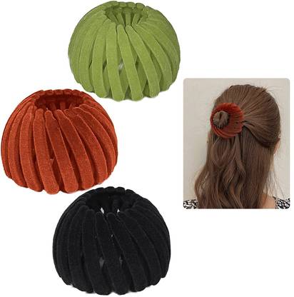 Fezzalo 3 Pcs Bird Nest Magic Hair Clip/ Bun Clip Valvet/ Expandable Hair Bun Maker Bun Clip