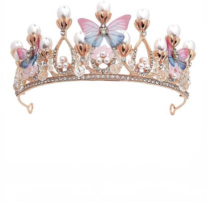 Barivamatic Crystal Tiara Wedding Crown For Bride with Rhinestones Comb For Woman and Girls Hair Band  (Gold)