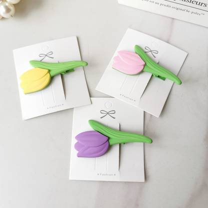 Blubby Tulip Flower Design Hair Clutch Claw Clip Clutcher Pack of 3 Hair Claw