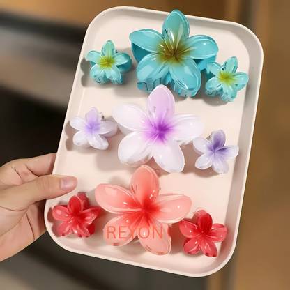 PACTIV 9 pcs Hawaiian Flower Hair Claw Clips - Vibrant Multicolor Floral Hair Clips Hair Claw