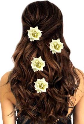 Rhosyn White Rose Flower Hair Clip or Brooch Hair Accessories for Women & Girls Hair Clip