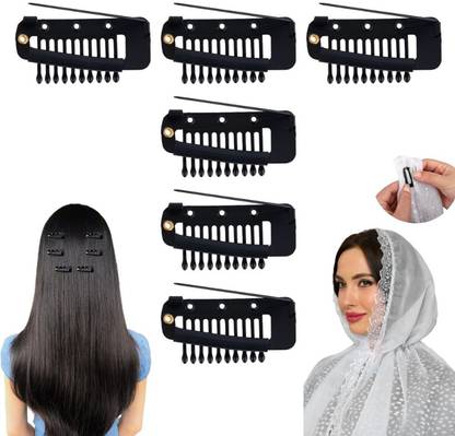 HONEY ACCESSORIES 6Pcs Chunni Dupatta Clips with Safety Pin, 10-Teeth Strong Chunni Grip Hair Clip Hair Pin