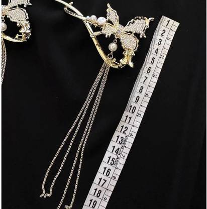 ASG 1Pcs Rehinestone Butterfly French Design Long Tassel Chain Twist Banana Clip Banana Clip